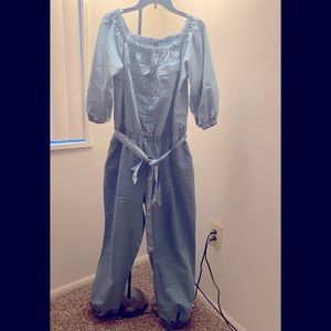 Denim off shoulder jumpsuit